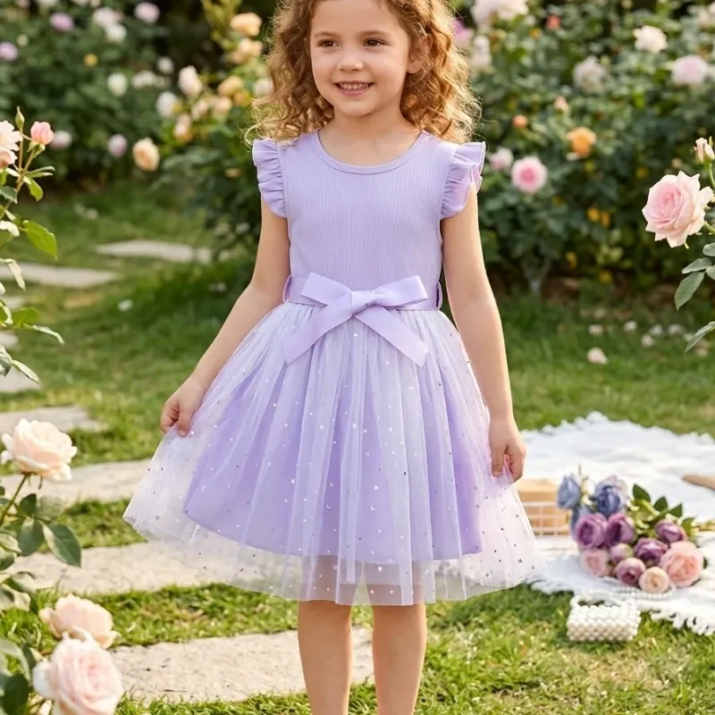 VESTIDO PARA NIÑA	MALVA, MALLA CON ESTRELLAS VA-03