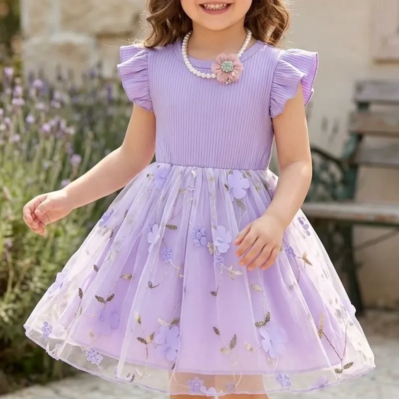 VESTIDO PARA NIÑA	MALVA, MALLA CON FLORES VA-15