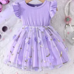 VESTIDO PARA NIÑA	MALVA, MALLA CON FLORES VA-15