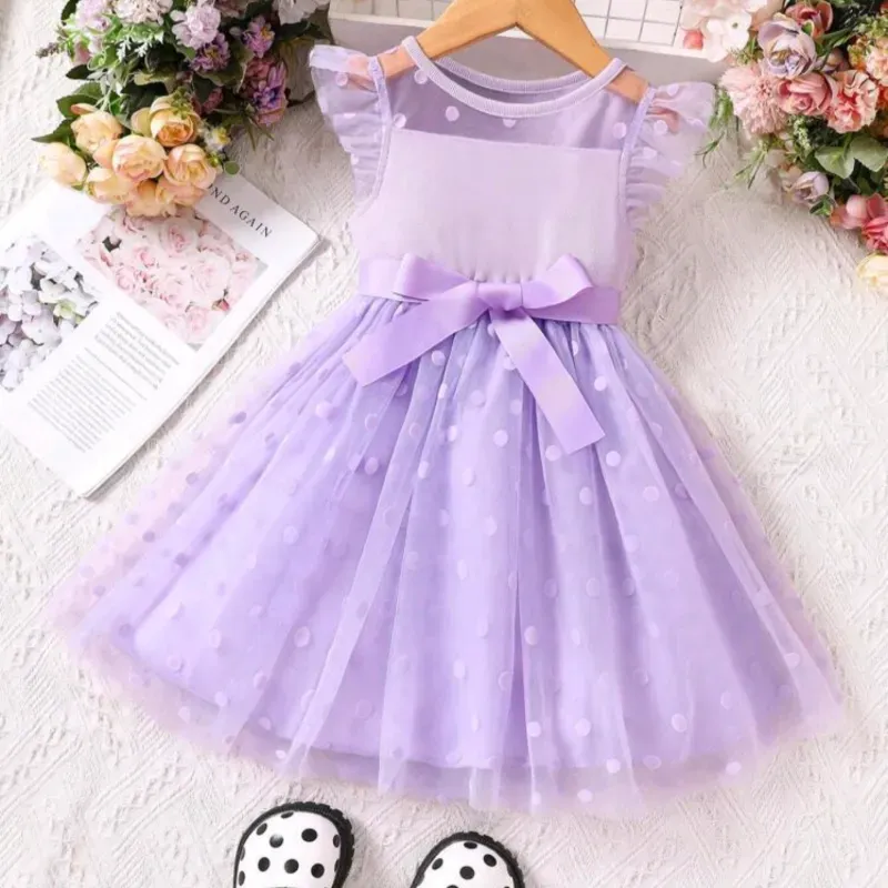 VESTIDO PARA NIÑA	MORADO, MALLA LUNARES