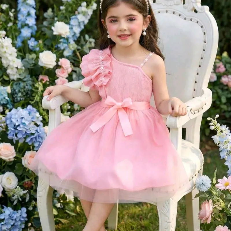 VESTIDO PARA NIÑA	ROSA 1 SOLO TIRANTE Y VOLANTE VA-08