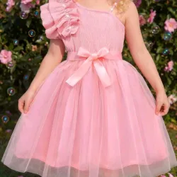 VESTIDO PARA NIÑA	ROSA 1 SOLO TIRANTE Y VOLANTE VA-08
