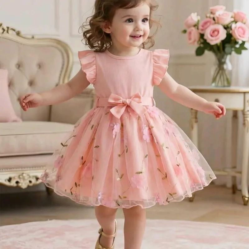VESTIDO PARA NIÑA	ROSA FALDA MALLA PUNTO ACANALADO VA-09