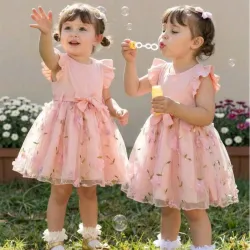 VESTIDO PARA NIÑA	ROSA FALDA MALLA PUNTO ACANALADO VA-09