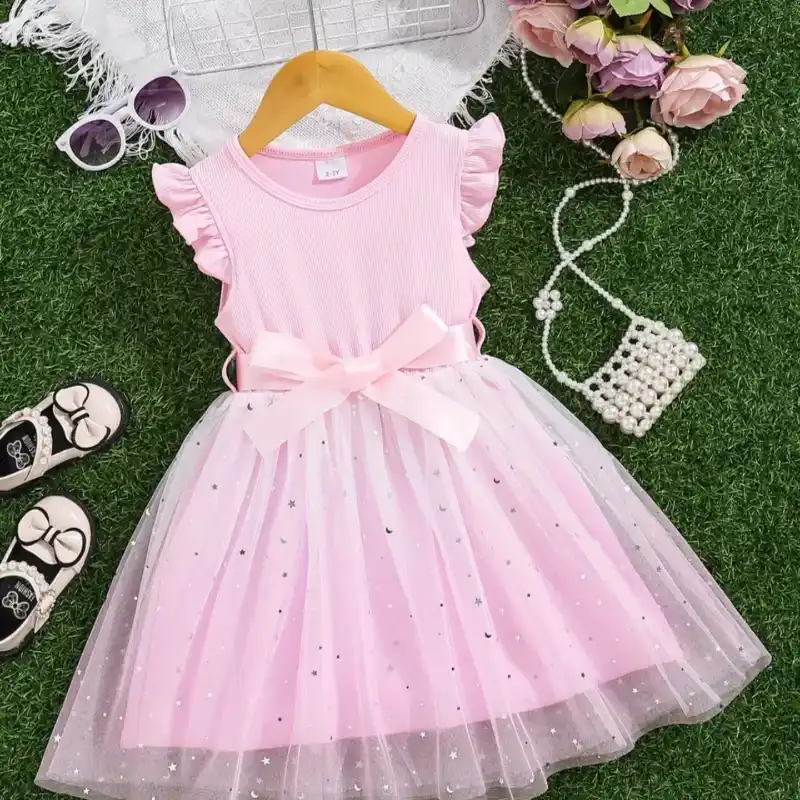 VESTIDO PARA NIÑA	ROSA, MALLA CON ESTRELLAS VA-04