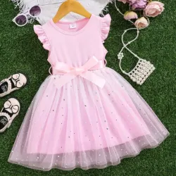 VESTIDO PARA NIÑA	ROSA, MALLA CON ESTRELLAS VA-04