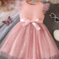VESTIDO PARA NIÑA	ROSA PALO, MALLA CON ESTRELLAS VA-02