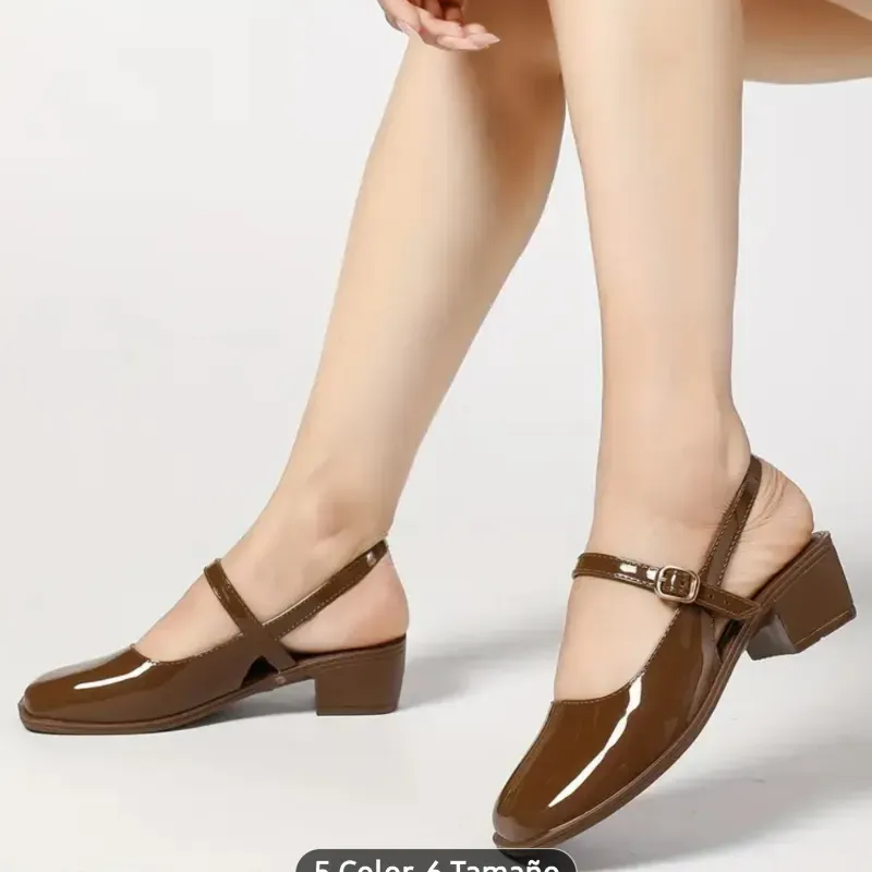 ZAPATOS	MARRON TACON CUADRADO MUJER 