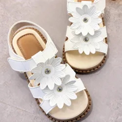 ZAPATOS PARA NIÑA	SANDALIAS BEIGE FLORES SA-07
