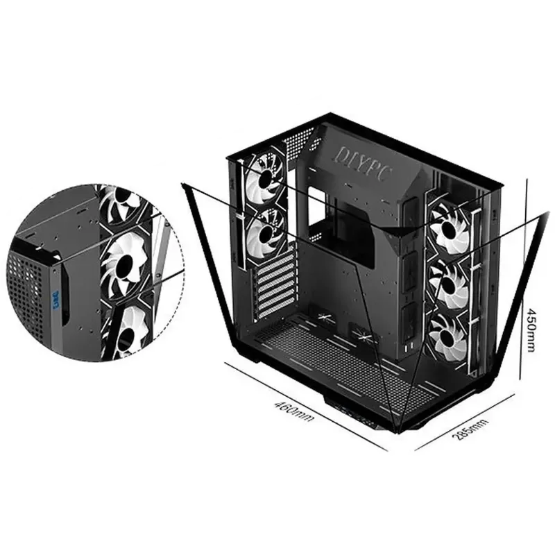 Chasis Gaming DIYPC ARGB DC800 BK Panorámico ARGB con 5 Ventiladores E-ATX