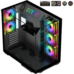 Chasis Gaming DIYPC ARGB DC800 BK Panorámico ARGB con 5 Ventiladores E-ATX