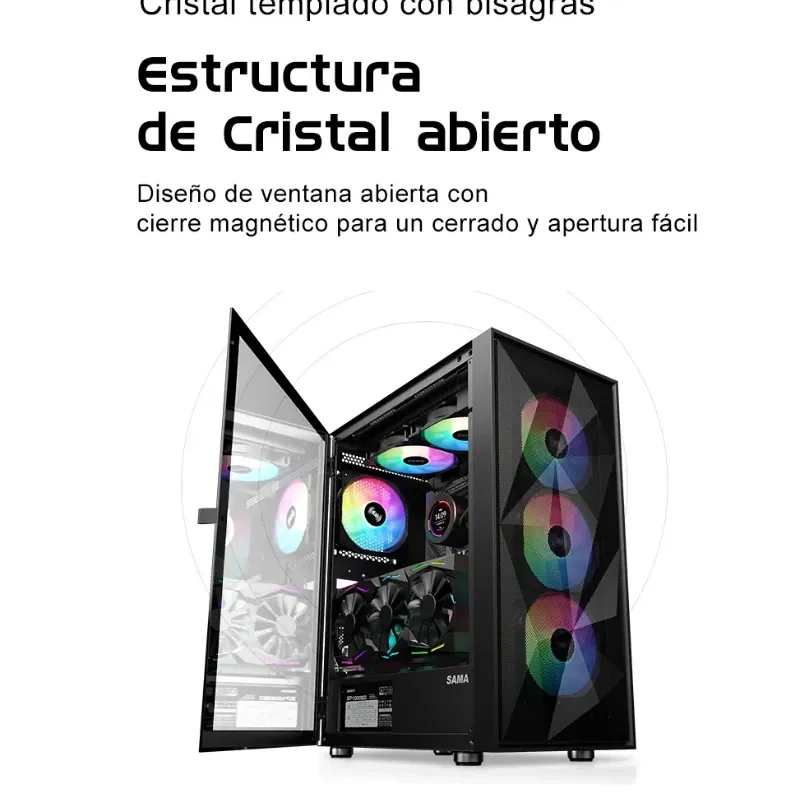 Chasis Gaming SAMA Neview 3509 ARGB con 4 Ventiladores y Soporte GPU Vertical