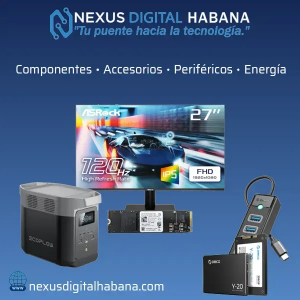 En Nexus Digital Habana encontrarás una amplia variedad de artículos de tecnología: componentes y accesorios para PC, así como estaciones de energía portátiles, todos seleccionados por su calidad y rendimiento.

Estamos ubicados en Centro Habana y ofrecemos servicio de mensajería con costo adicional según la zona.
Consulta nuestro catálogo online y contáctanos fácilmente por WhatsApp desde cada producto.
https://nexusdigitalhabana.com

¿Por qué elegir Nexus Digital Habana?
Atención personalizada: Te asesoramos para que elijas exactamente lo que necesitas.
Calidad garantizada: Productos confiables y duraderos.
Precios competitivos: Excelente relación calidad-precio.
Respuesta rápida y confiable: Atención ágil a través de nuestros canales.