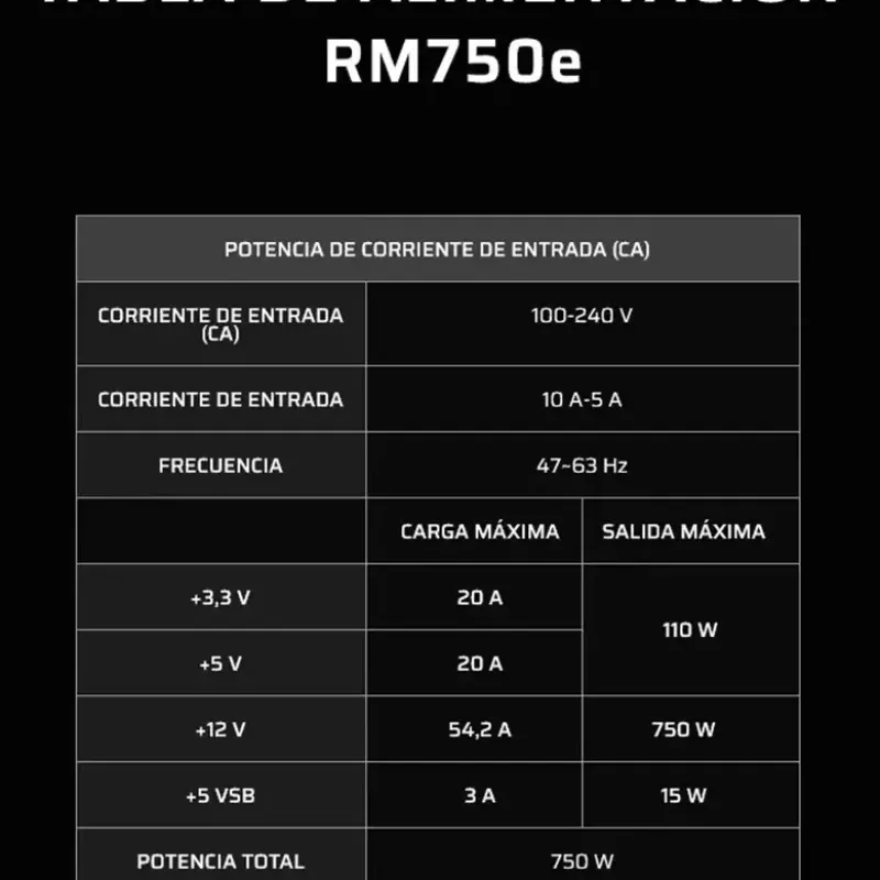 Fuente Corsair RM750e 750W 80 Plus Gold Full Modular ATX 3.1 PCIe 5.1