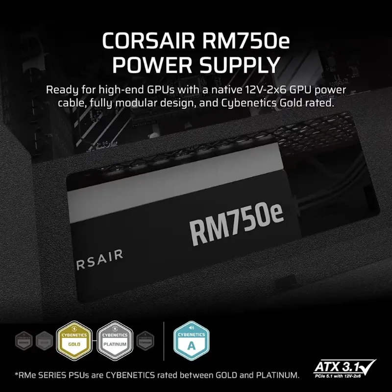 Fuente Corsair RM750e 750W 80 Plus Gold Full Modular ATX 3.1 PCIe 5.1
