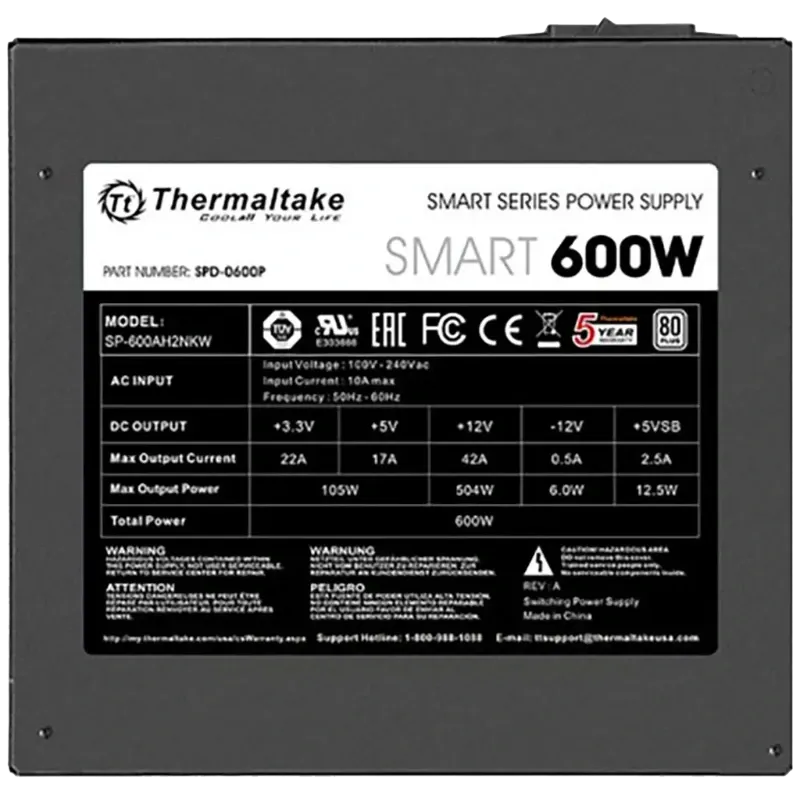 Fuente Thermaltake Smart 600W 80 Plus Standard No Modular
