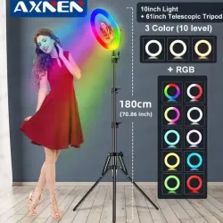 Anillo de Luz LED RGB 10” con Trípode Ajustable y Soporte para Teléfono | Iluminación Profesional para Fotos, Videos y Streaming