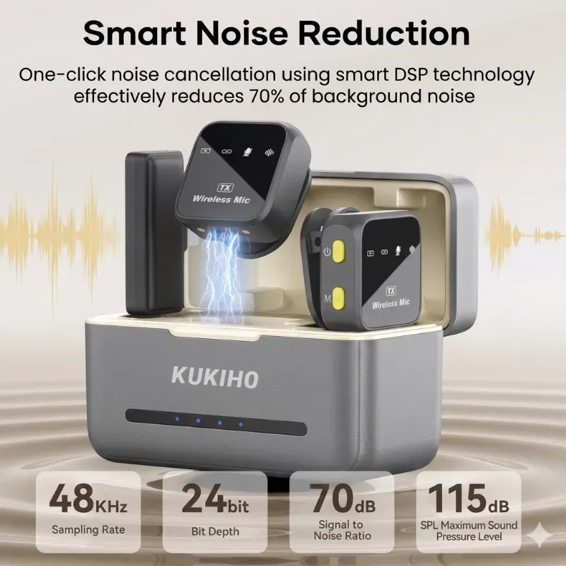 Micrófono Lavalier Inalámbrico Profesional con Estuche de Carga | 80H de Batería, Cancelación de Ruido y Conexión Plug & Play para iPhone, Android y iPad