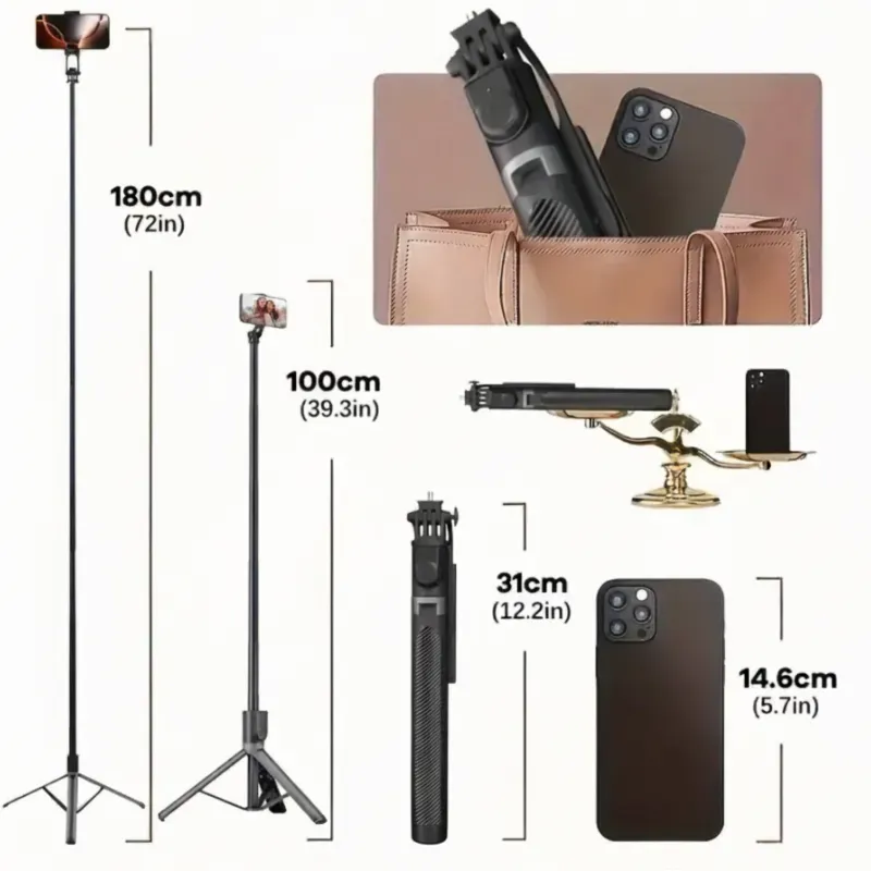 Trípode Profesional 1.80 Metros  Control Remoto sin varillas, Diseñado para Transmisiones en Vivo, Compatible con iPhone/Smartphones Android