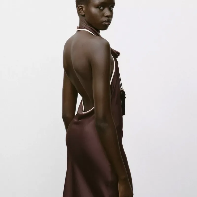 Vestido Satinado Contraste Zara