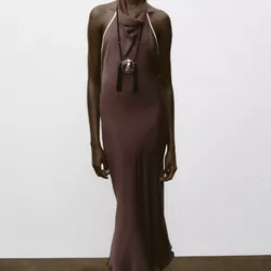 Vestido Satinado Contraste Zara