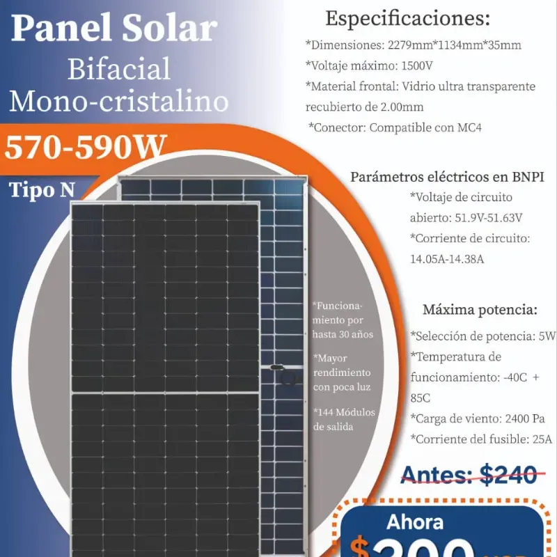 Panel Solar Bifacial 570 - 590W