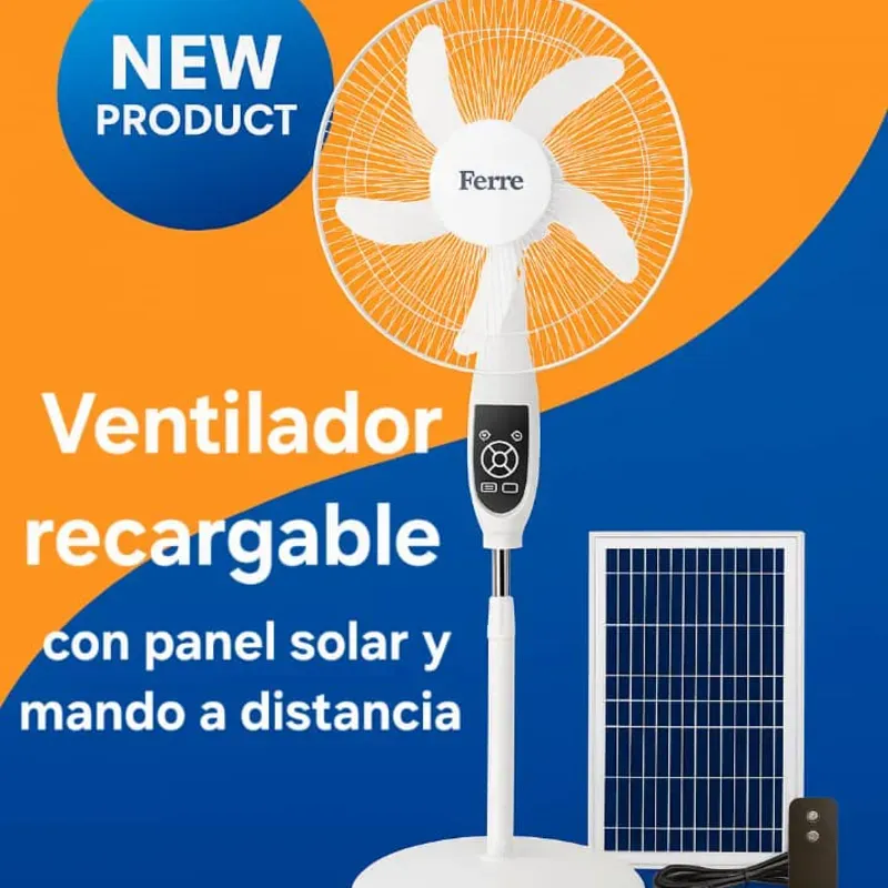Ventilador Recargable de Pedestal con Panel Solar