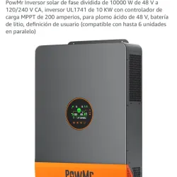 Inversor solar híbrido PowMr 10000W (120V-240V) MPPT 200A / Soporta 6 conexiones en paralelo