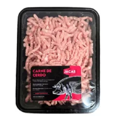 Carne de cerdo molida en bandeja sellada al vacío importada