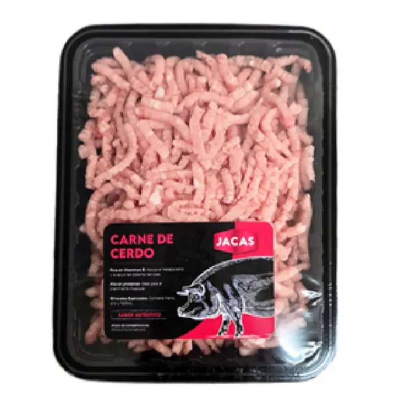 Carne de cerdo molida en bandeja sellada al vacío importada