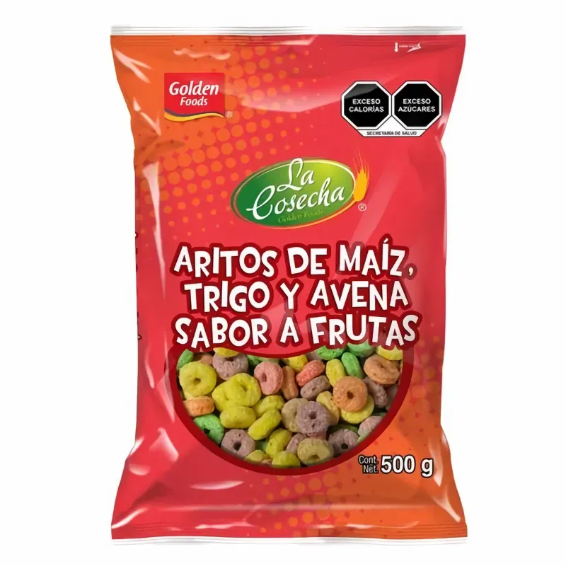 Cereal Aritos de Maíz, trigo y avena con sabor a Frutas 