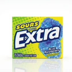 Chicle Sin Azúcar Extra Sours Blue Raspberry Wrigley's - Paquete de 15 Láminas
