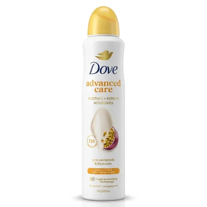 Desodorante Antitranspirante en Aerosol Dove Advanced Care Passionfruit & Lemongrass - Botella de 250 ml / 145 g