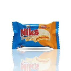 Galleta cubierta de chocolate blanco rellena de crema de caramelo Niks