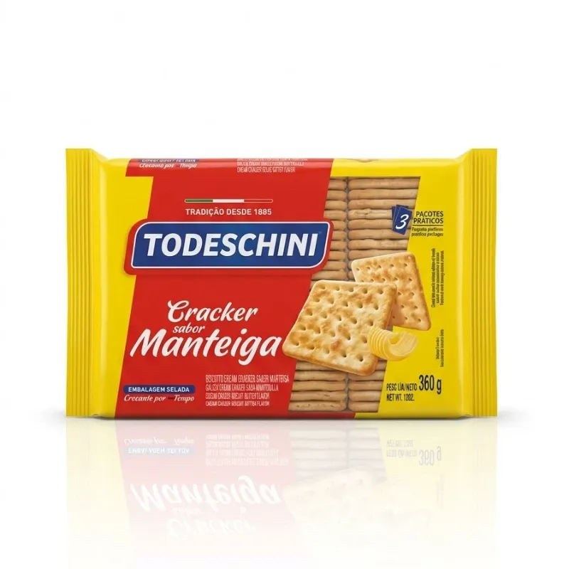 Galletas Cracker Sabor Mantequilla Todeschini (Sabor Manteiga) - Empaque de 360 g (12 oz / 3 Paquetes Prácticos)