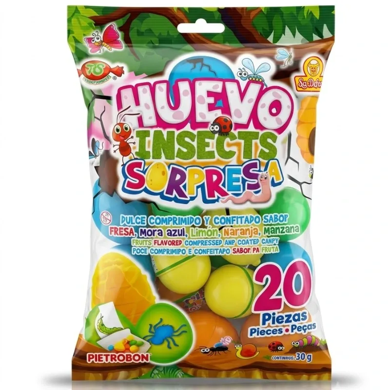 Huevo Sorpresa Insects - Dulce Comprimido y Confitado Sabor Frutal