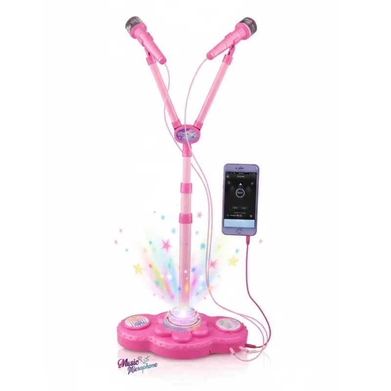 Set de Karaoke de Pedestal con Doble Micrófono y Luces LED de Fiesta 