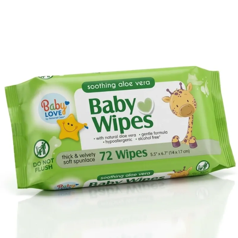 Toallitas Húmedas para Bebé Baby Love con Aloe Vera (Soothing Aloe Vera) - Paquete de 72 Unidades