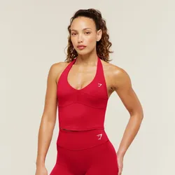 Colour Block Halter Neck Tank With Shelf