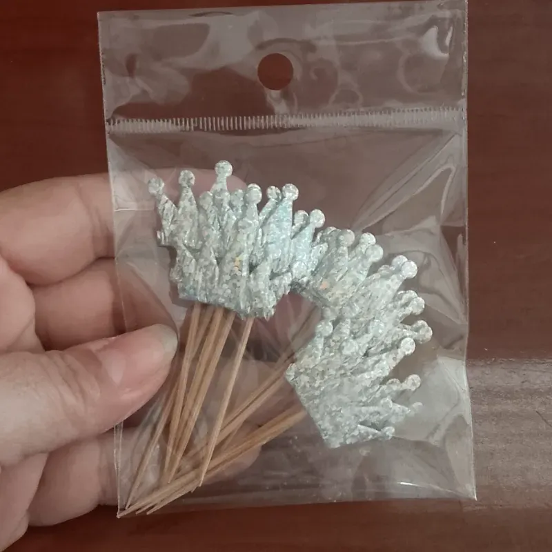 Set toper de cupcakes corona plateada 12x