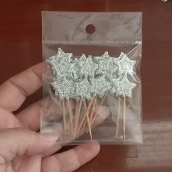 Set toper para cupcakes estrella plateada 12x