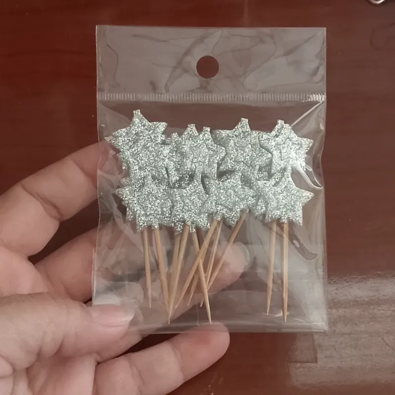 Set toper para cupcakes estrella plateada 12x