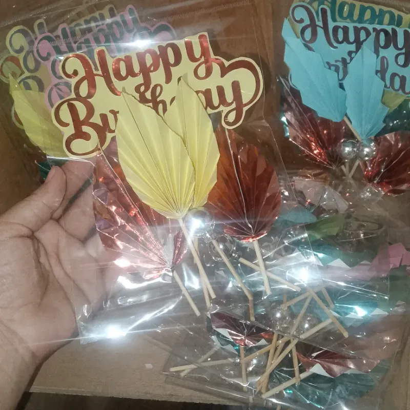 Topper de abanicos, Topper y bolas || Amarillo y rosa gold