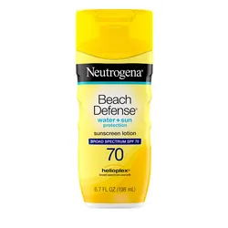 Neutrogena DERMATOLOGIST RECOMMENDED BRAND Beach Defense® water+ sun protection sunscreen lotion BROAD SPECTRUM BRE 70