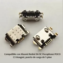 Puerto de carga para Xiaomi Redmi 9A 9C Pocophone POCO C3 Hongmi, puerto de carga de 5 pines. (5 Unidades)