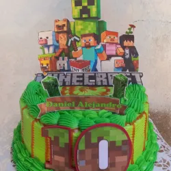 Kake de 3 leches temático de Minecraft 💚