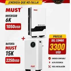 KIT INVERSOR MUST de 6KW con fase dividida y BATERÍA MUST 15KWH