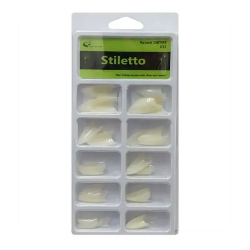 100 tips stiletto tamaño medio color natural 