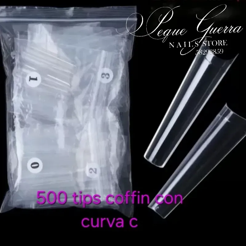 500 tips coffin curva c xxl transparente 