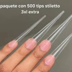 500 tips stiletto transparentes 3xl súper